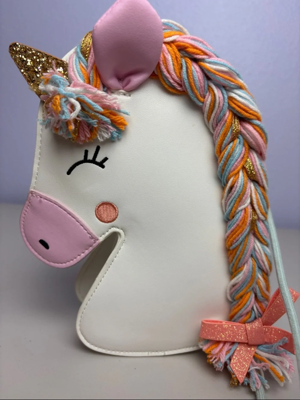 Cat & Jack Cream Unicorn Crossbody Bag with Pink & Multicolor Mane